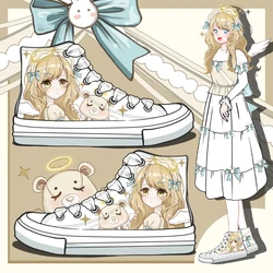 Amy and Michael Lolita Shoes Lovely Girls Students High Top Hand Painted Canvas Sneakers Breathable Kawaii Women Casual Trainers