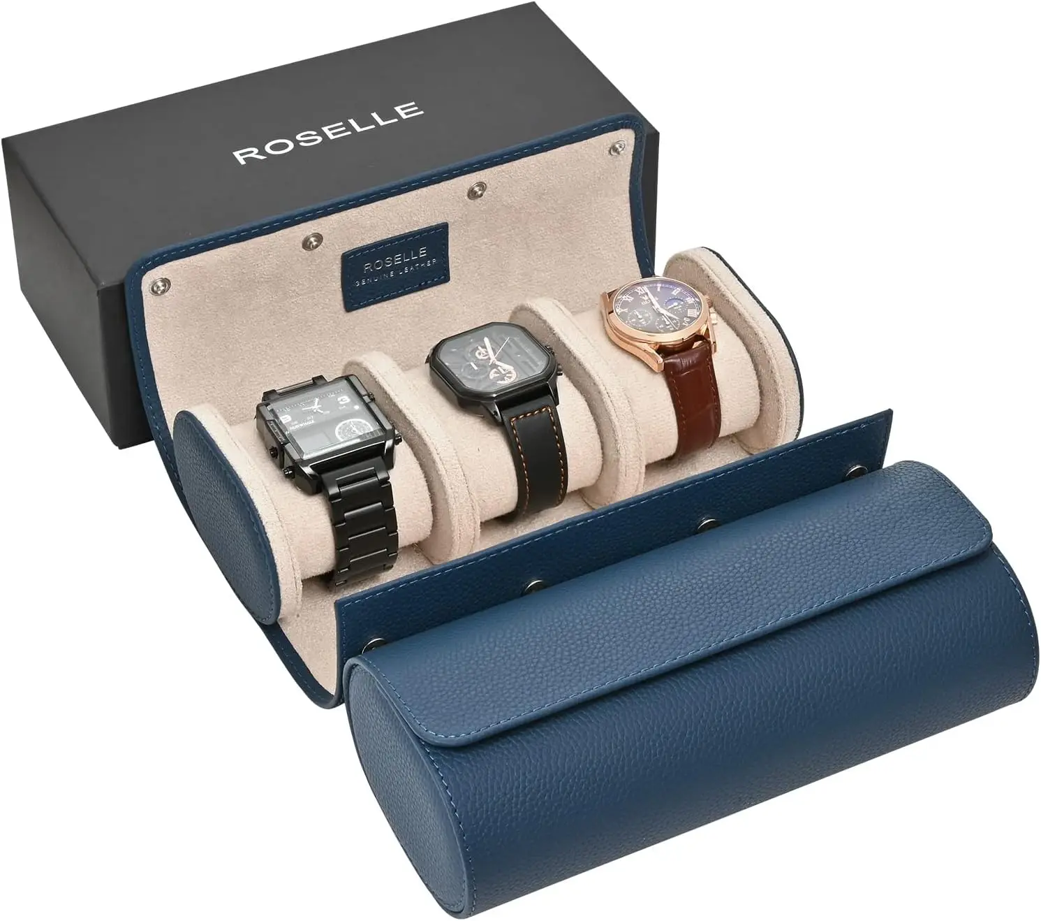 

Genuine Leather Watch Roll Travel Case for 3 Watches with Luxury Lining - Protect, Store & Display Fine Watches, Portable