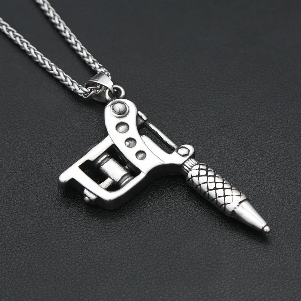 

Vintage Stainless Steel Tattoo Machine Tool Pendant Necklace For Men Women Punk Hip Hop Tattoo Artist Gifts Jewelry Accessories