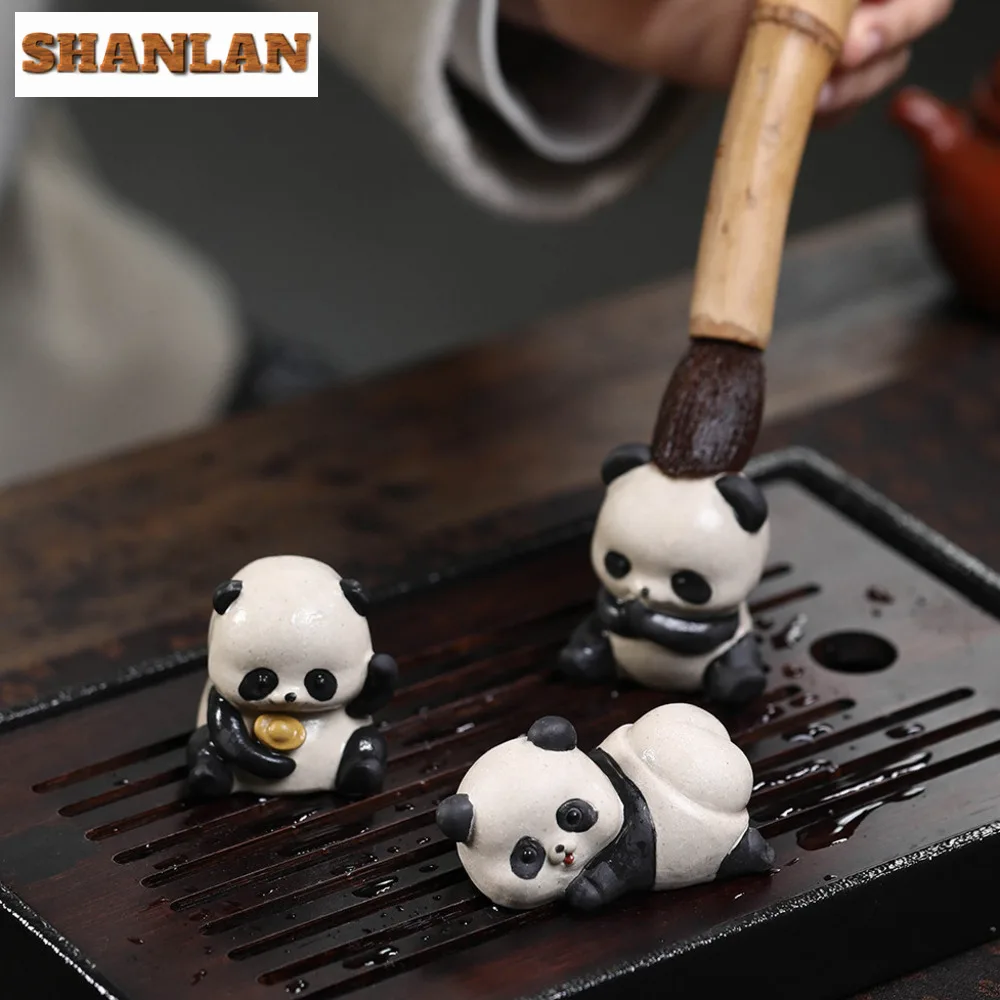 Cute Panda Purple Clay Tea Pet Creative Animals Te Games Toys Tea Figurine Tea Ceremony Tea Statue Chinese Tea Set Collection