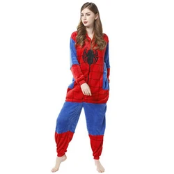 Anime Spider Man Costume Pajamas Adult Spiderman Cosplay Costume Home Flannel Hooded Sleepwear Jumpsuit Pajamas for Women Men