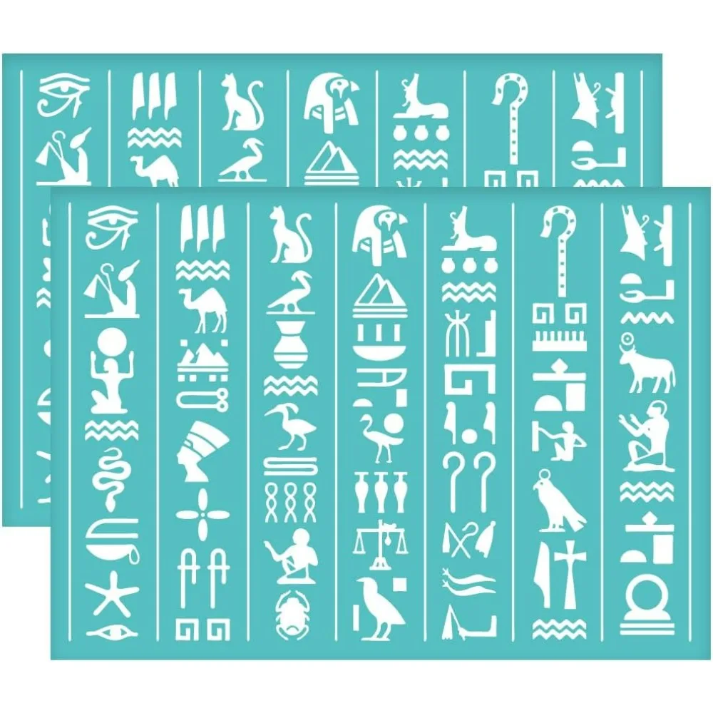 2Pcs Self-Adhesive Silk Screen Printing Stencil Egyptian Hieroglyph Pattern Mesh Transfers Stencil Dog Snake Silk Screen Stencil