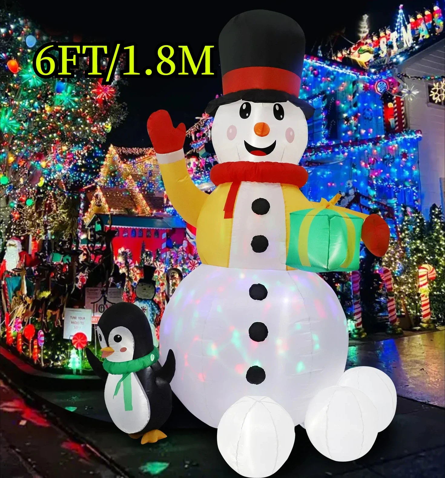 1.8 متر/6FT زينة عيد الميلاد لعبة قابلة للنفخ ثلج البطريق ساحة المنزل الحلي مع LED ديكور عيد الميلاد لعبة ديكور خارجي #3