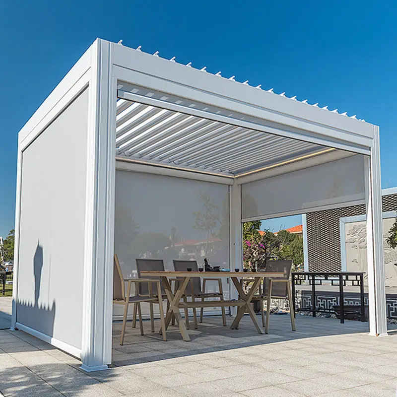 Outdoor Heavy Duty Powder Coated Aluminum Pavilion with LED Lights Rainproof Pergola High Quality Rectangular Leisure Gazebo