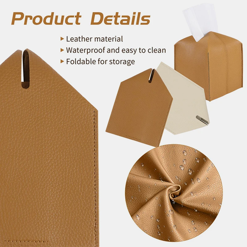 PU Leather Tissue Box Napkin Paper Box Holder Square Decorative Tissue Storage Box Suitable For Automotive And Home Decoration