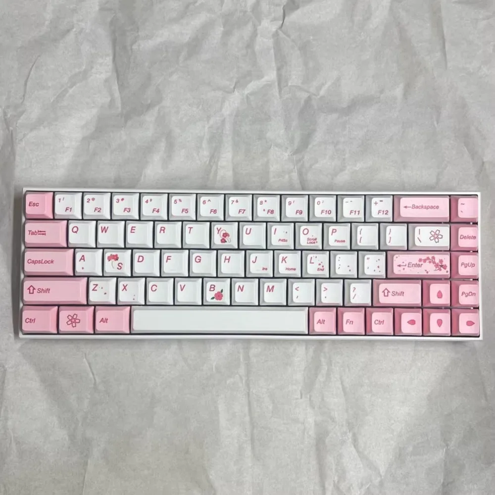 

Sakura Pink White Personalized XDA Keycap Small Complete Set 68 Game Accessories Mechanical Keyboard Keycaps Front Carve Gift