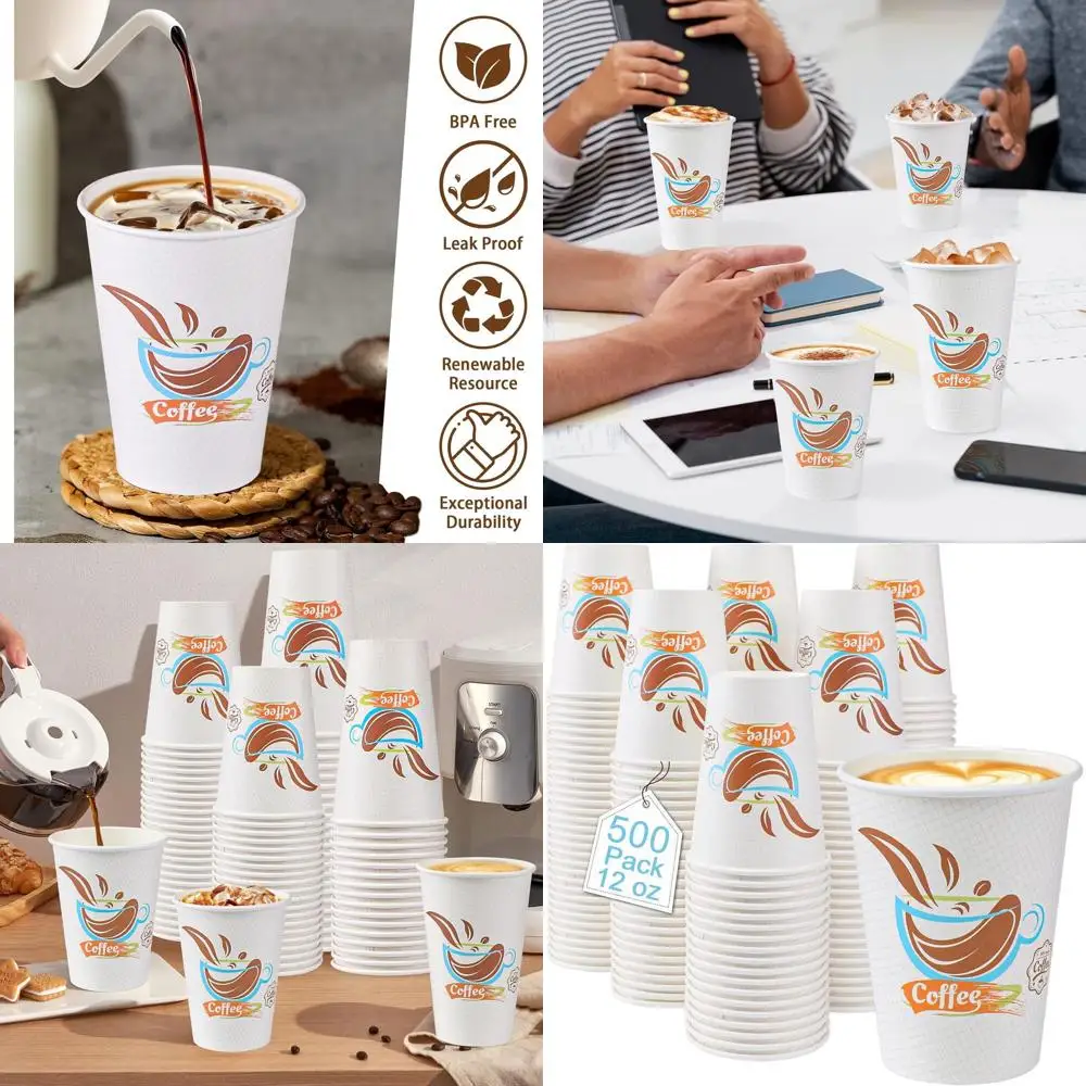 

Изолированные одноразовые бумажные стаканчики на 12 унций, 500 упаковок для горячих и холодных напитков, кафе, офиса, домашнего использования
