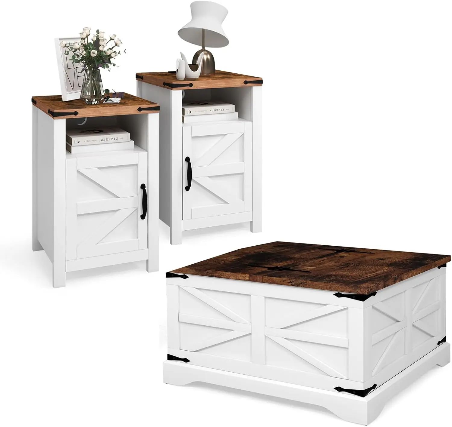 Table basse et d'appoint avec espace de rangement, tables rétro pour salon, blanc