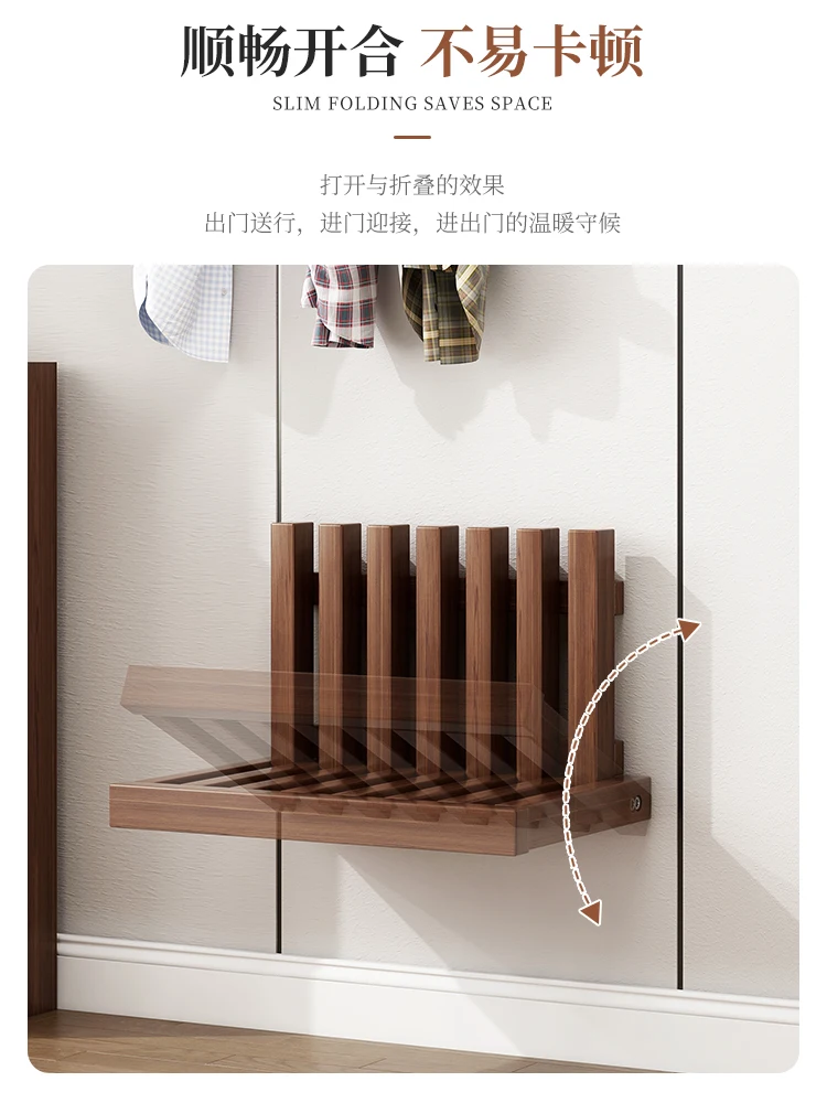 Wall-mounted shoe changing stool, bathroom folding seat, kitchen invisible solid wood stool, entrance door shoe changing chair