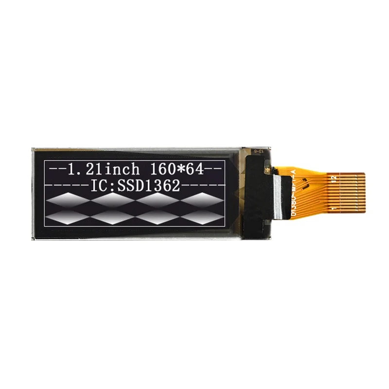 1,21-дюймовый OLED-дисплей, разрешение 160x64, драйвер SSD1362, 16-уровневый графический дисплей, интерфейс SPI, белый свет, 12 контактов