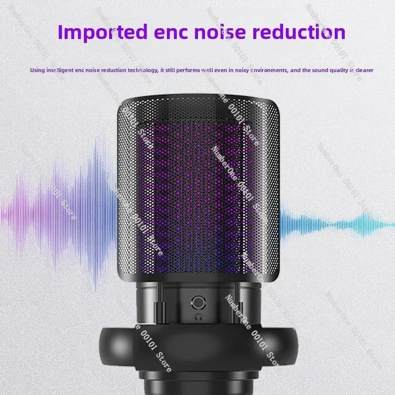 ME6S USB Gaming Microphone RGB Condenser Mic for Streaming Podcast Singing with Gain Knob Monitoring Jack