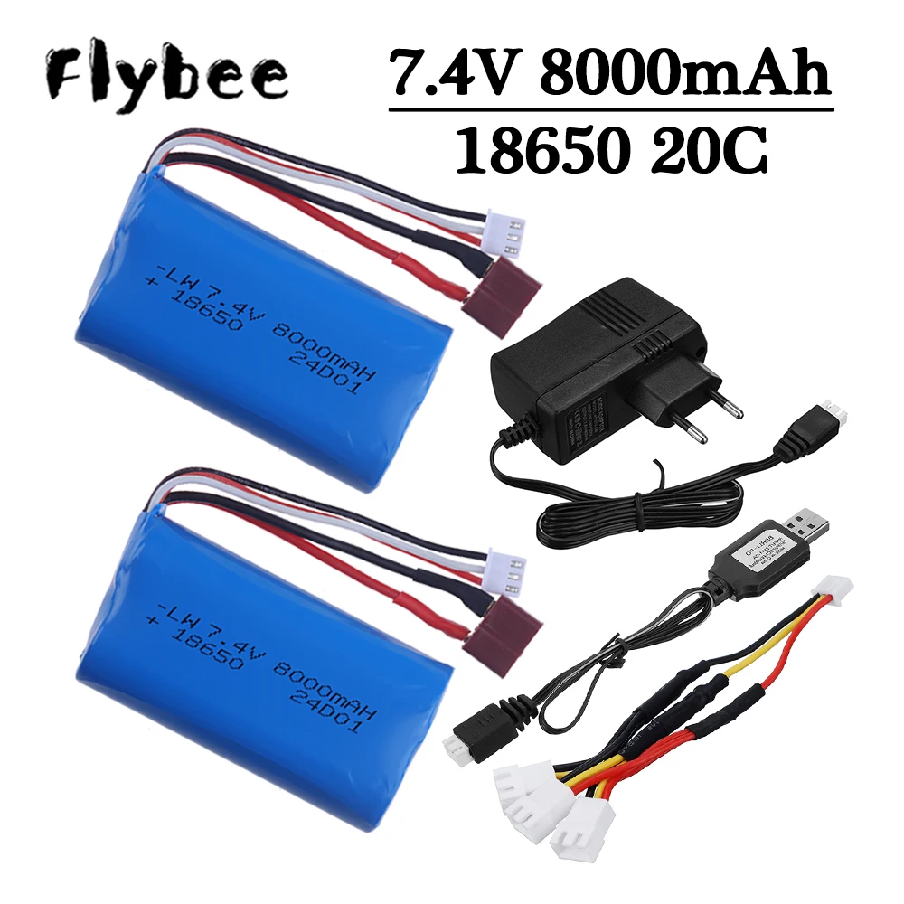 18650 Li-ion Battery 7.4V 8000MAH 20C T Plug For Wltoys 10428/12428/12423 RC Car Parts 2S battery For Wltoys 144001 124017 12401