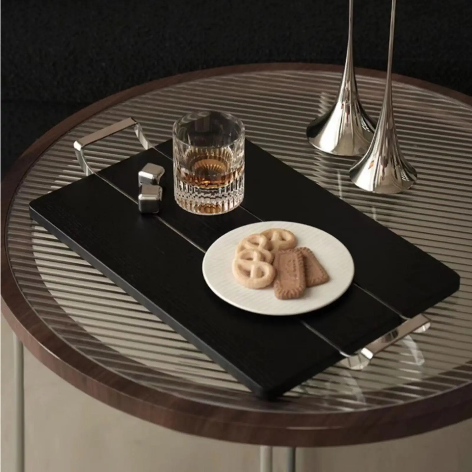 Elegant Wood Decorative Tray for Serving Drinks Snacks and Small Items in Modern Interior Spaces