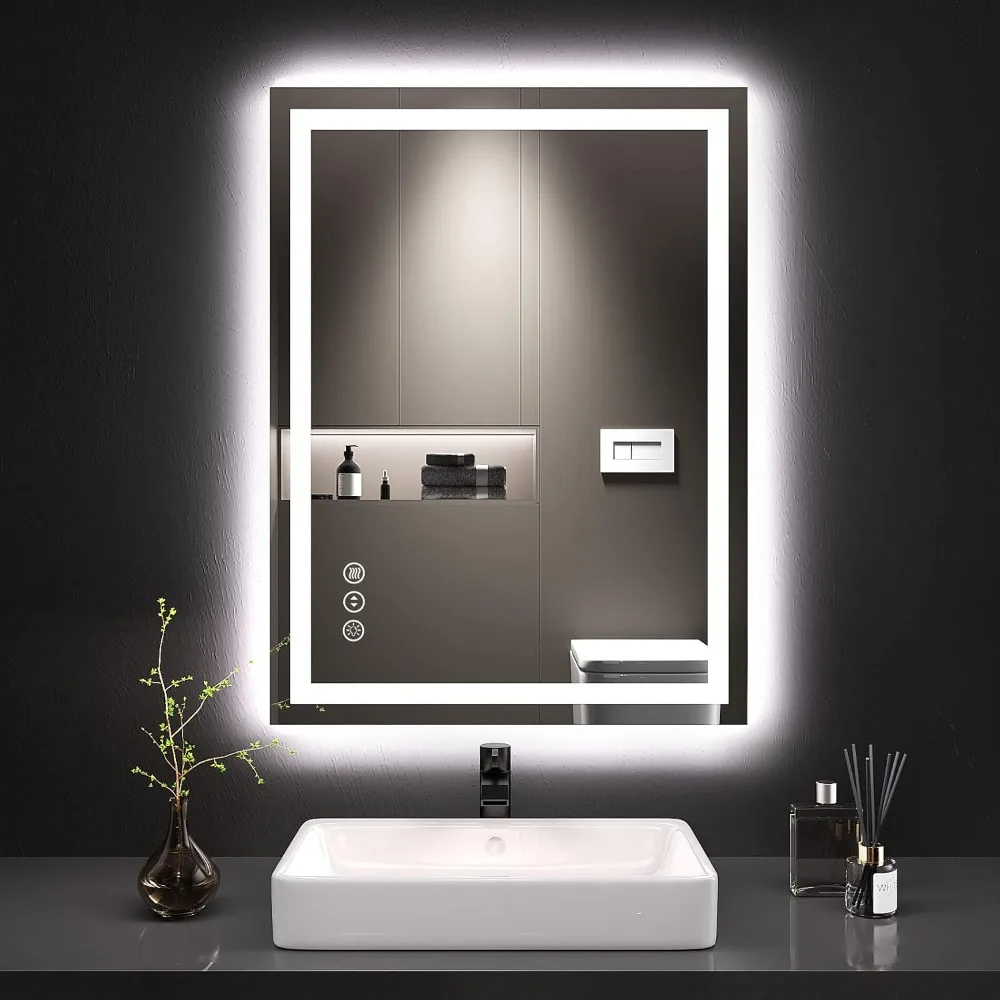 LED Bathroom Mirror with Lights, Anti-Fog, Dimmable, Backlit + Front Lit, Lighted Bathroom Vanity Mirror for Wall, Shatter-Proof