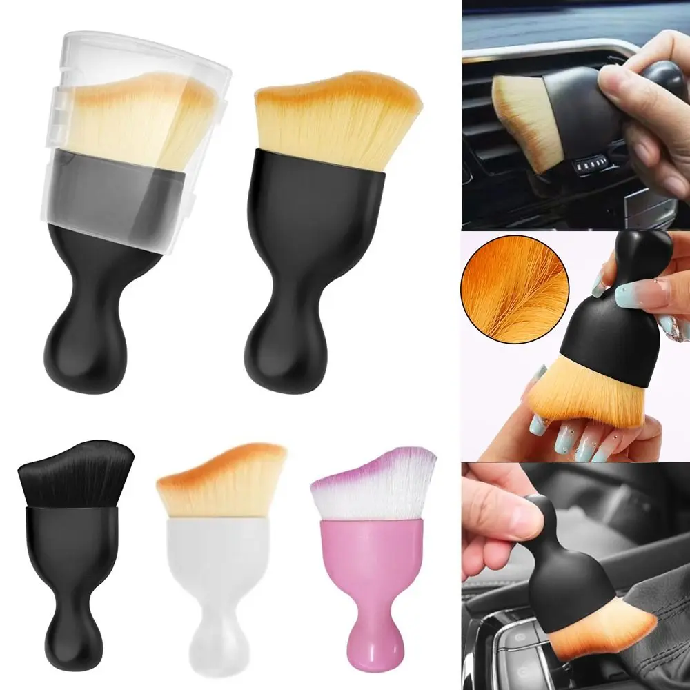 Multifunctional Cleaning Brush with Dust Cover Soft Bristle Nail Art Brush Car Interior Cleaning Tools White Remove Dust Brush