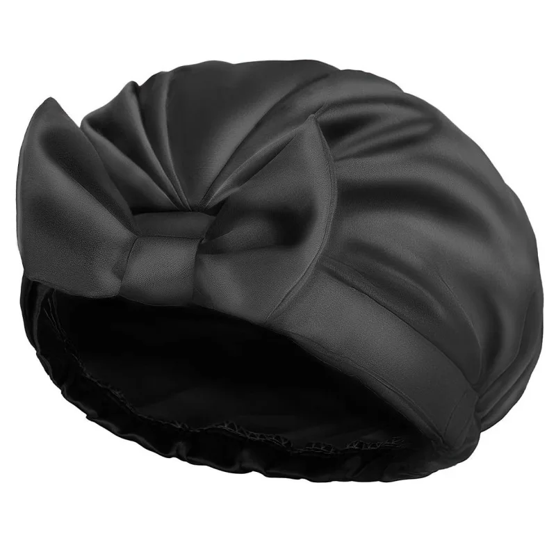 

Solid Color Bowknot Satin Bath Cap Pullover Cap Imitation Silk Satin Perm Cap Bonnets for Women Beanie