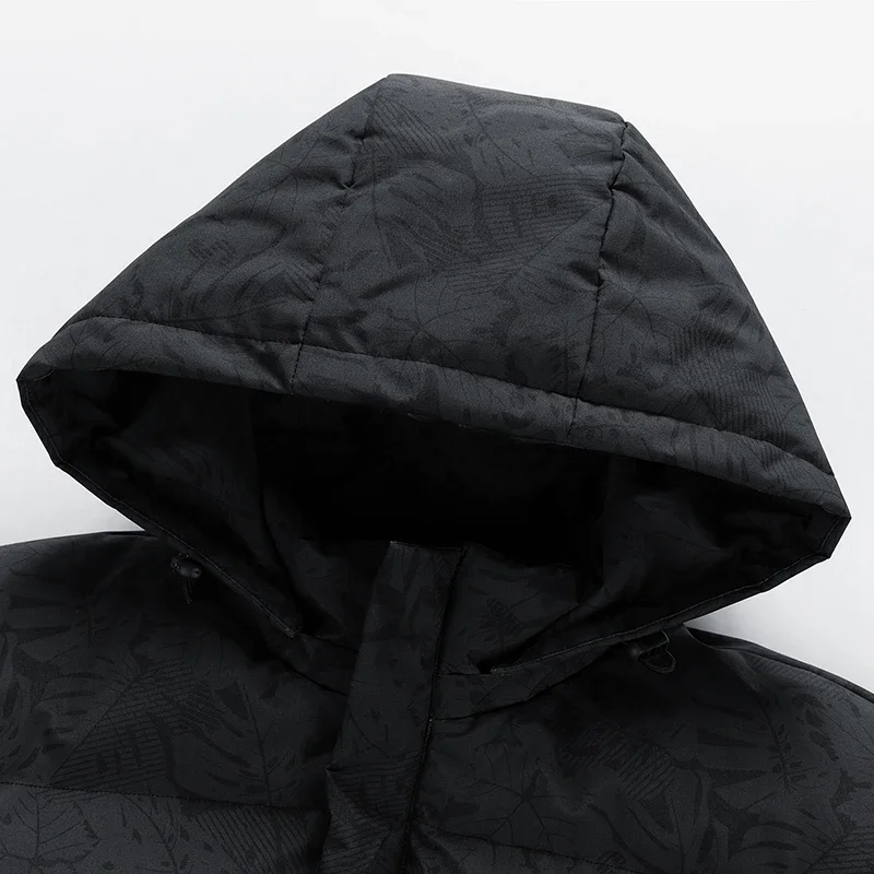 Abrigo de invierno para hombre, chaqueta acolchada de algodón, versión coreana con capucha, estampado de hojas cálidas, camuflaje grueso y acolchado de algodón