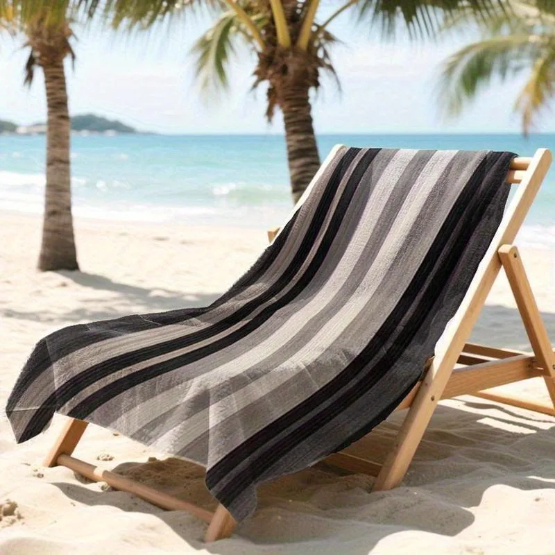 1PC Black Grey Striped Beach Towel Suitable for yoga, swimming, camping, big bath towels, essential travel accessories