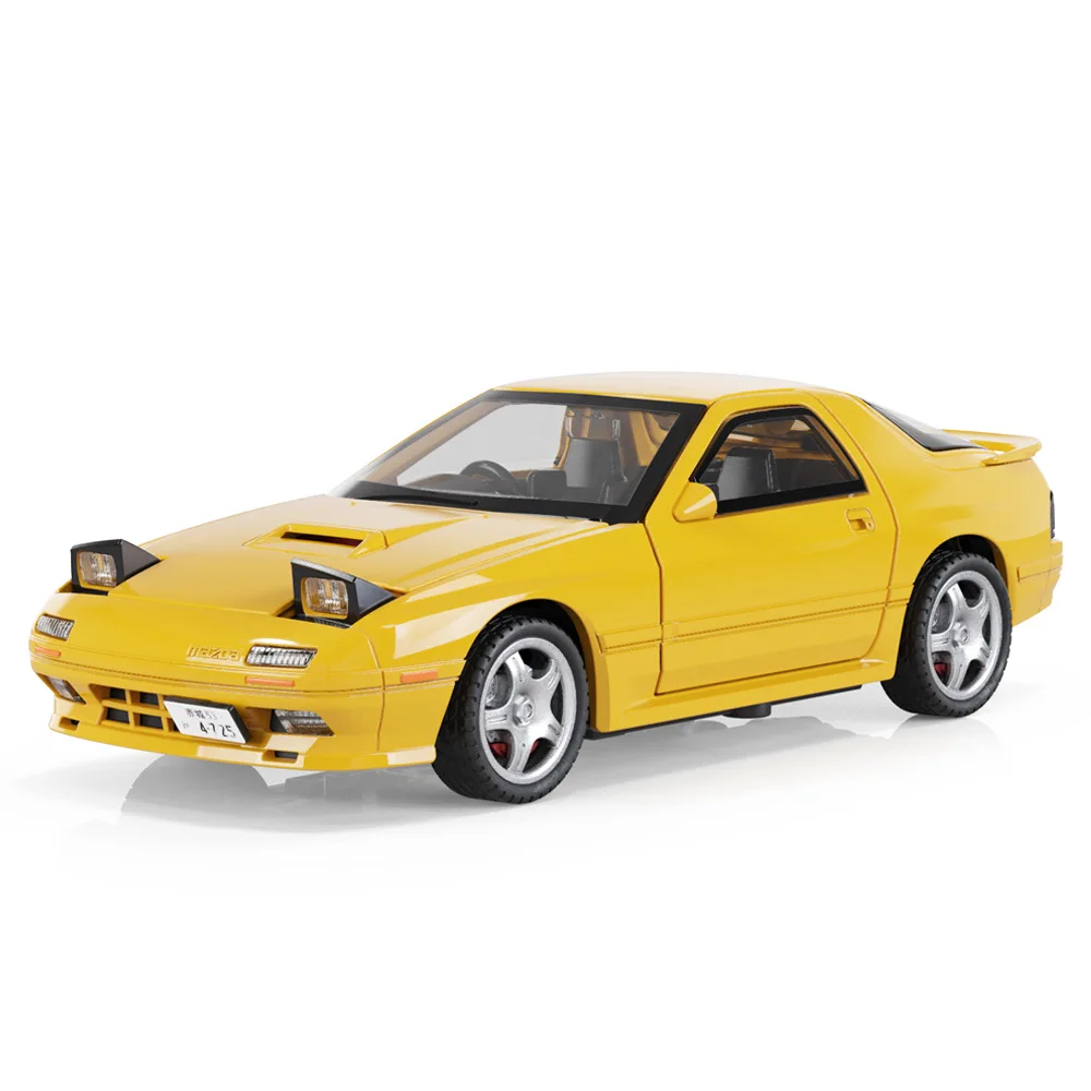 1:28 Scale RX7 Alloy Diecast Toys Cars Models with Sound Light Miniature Car Doors Opened Vehicles for Kids Collectible Item