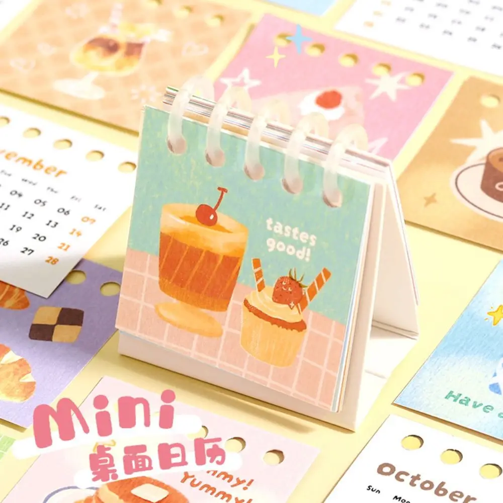 2025 de outubro - fevereiro. 2027 Mini calendário de mesa de papel grosso design de desenho animado calendário de exibição de mesa estudo diário calendário inglês fofo