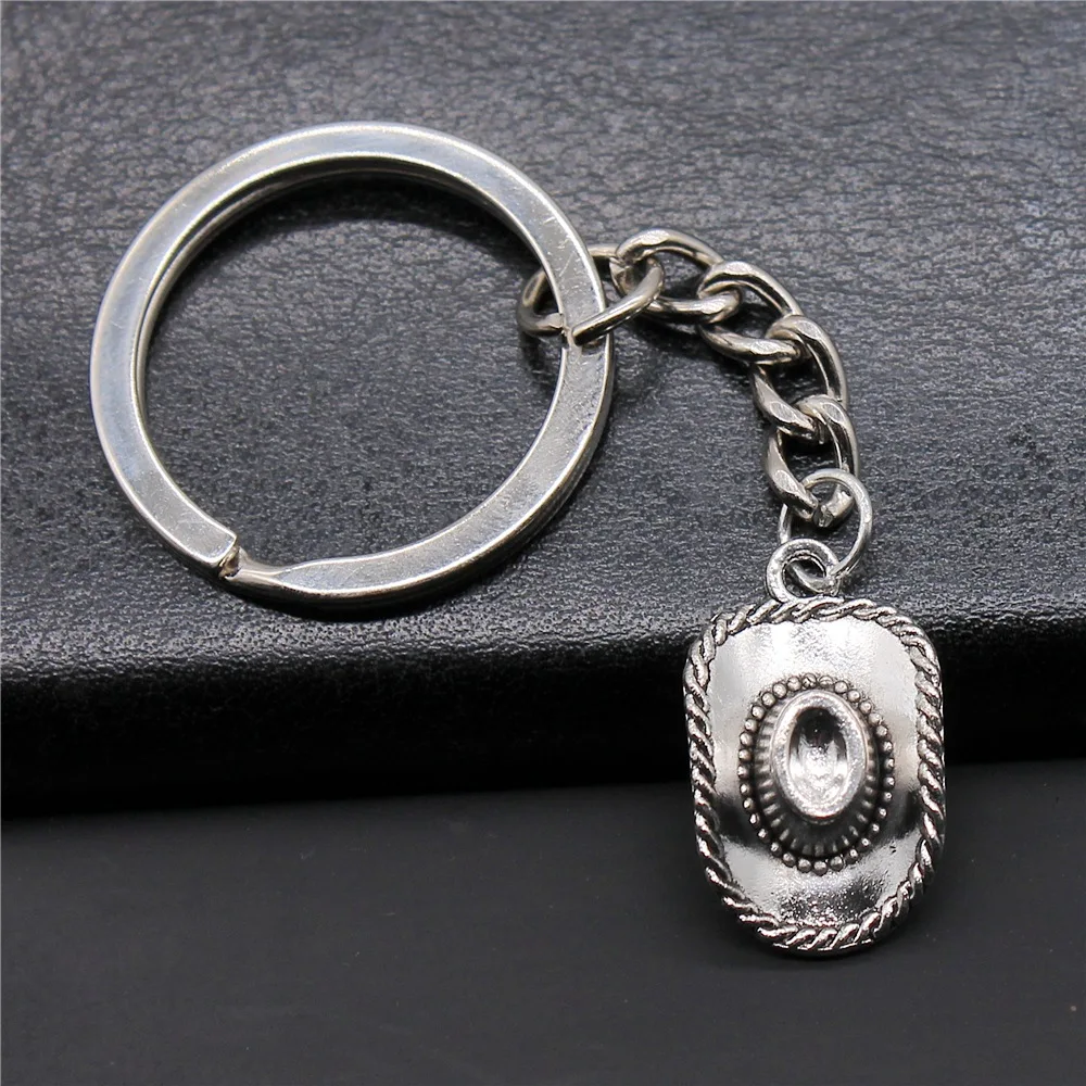 Men Keychain Vintage 2 Colors 23x13mm 3D Cowboy Hat Pendant Souvenirs Gift