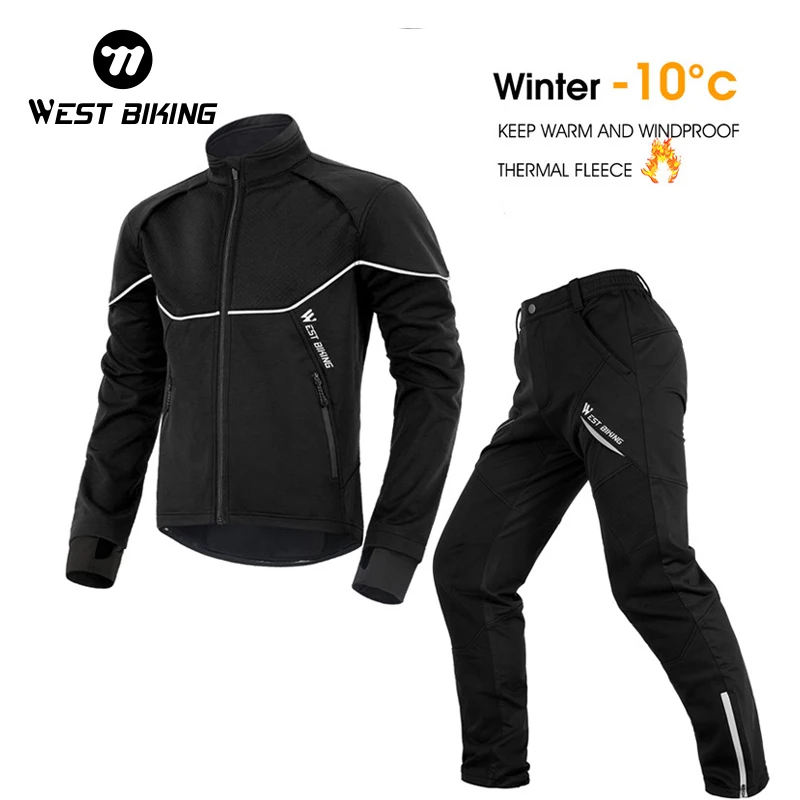 

WEST BIKING Winter Thermal Cycling Suit Men Women Windproof Bike Jersey Running Ski Snowboard Jacket Coat Pants M-3XL Sportswear