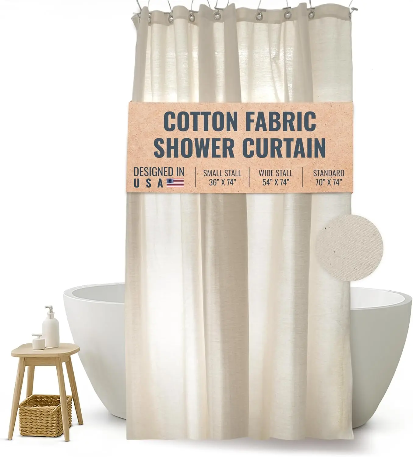 

Natural Cotton Shower Curtain Liner - 70x74 Standard Bathtub Size, Eco-Friendly, Washable, Breathable Fabric for Bathroom