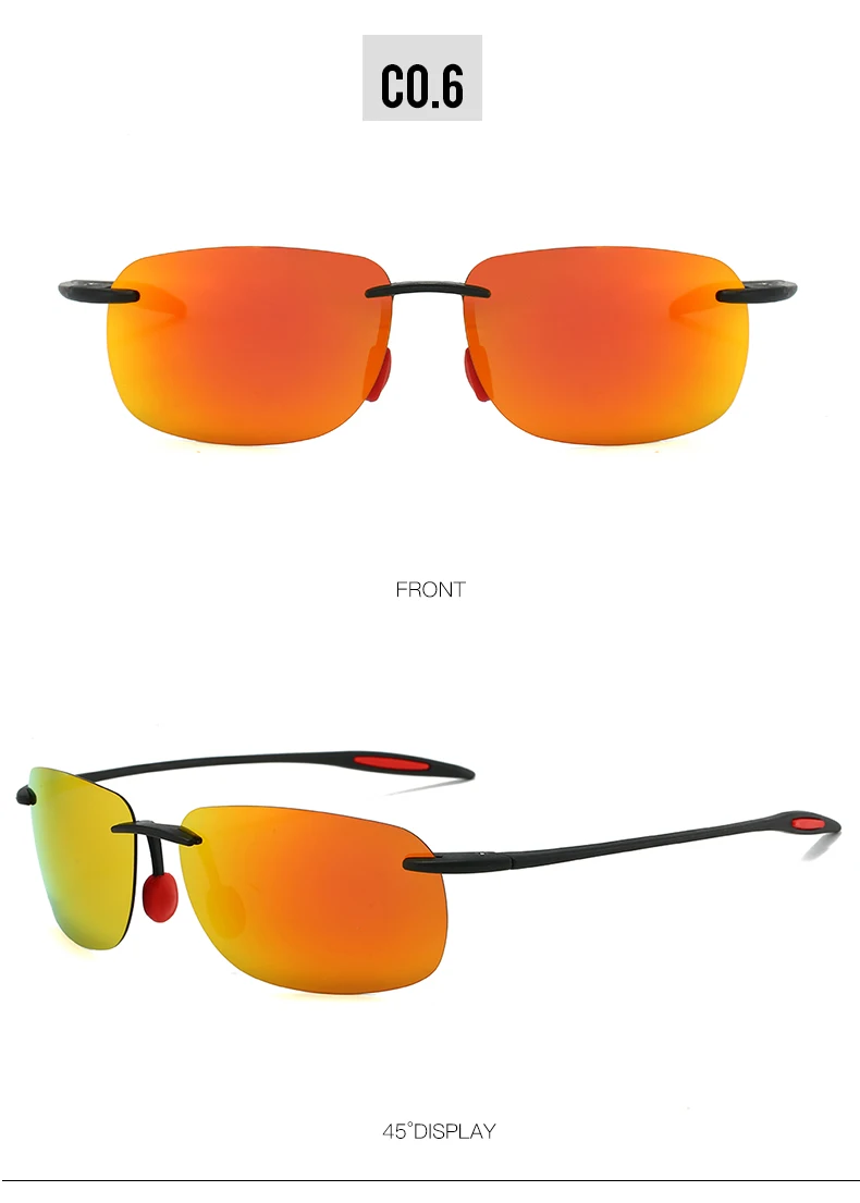 Neue ultraleichte, rahmenlose, farbenfrohe polarisierte Sonnenbrille für Männer und Frauen aus TR90-Material, geeignet für Freizeit und Urlaub, UV400. – Detail 14