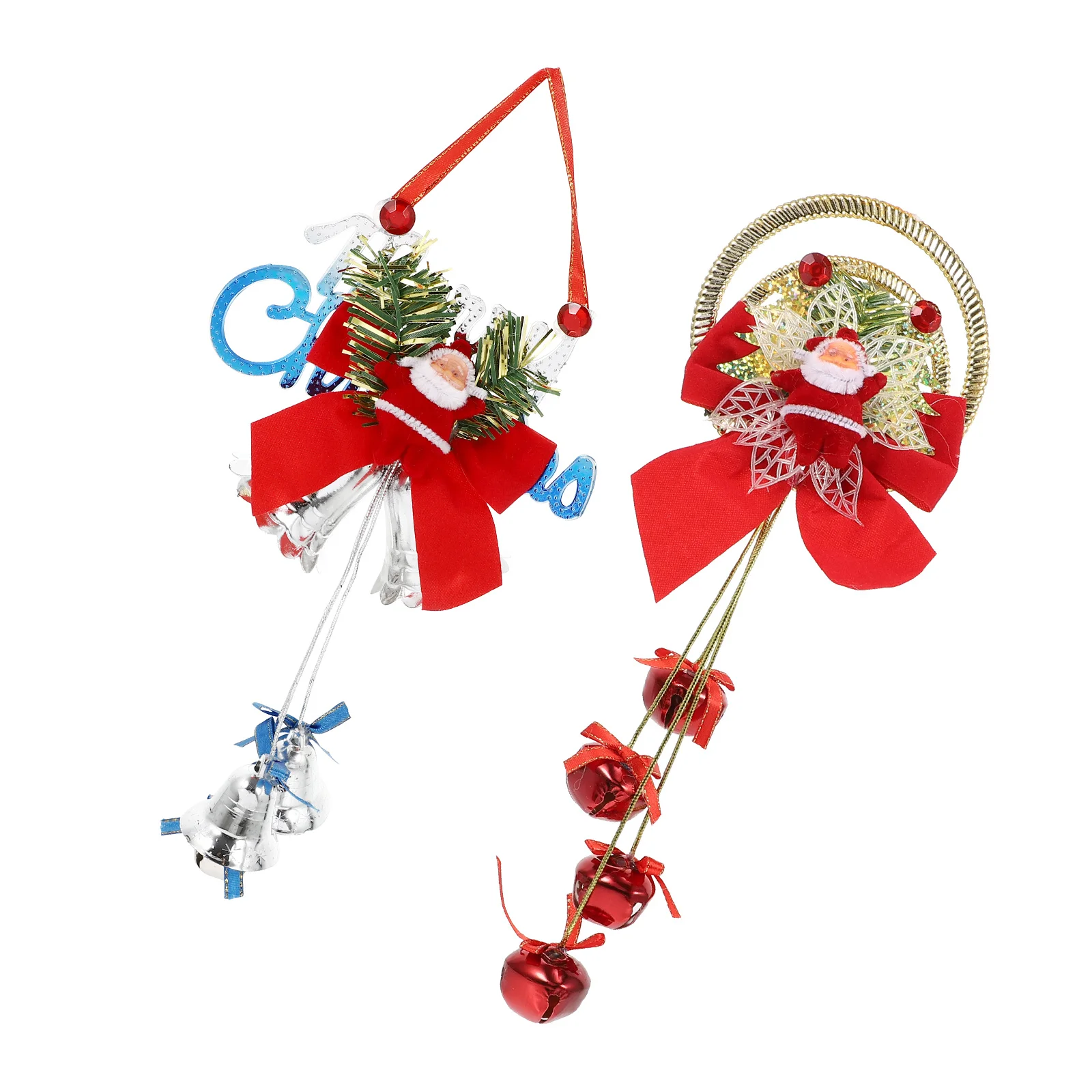 

2Pcs Christmas Tree Hanging Bells Rich Color Santa Pendant for Entryway Restaurant Decor Festive Party Ornament Supply