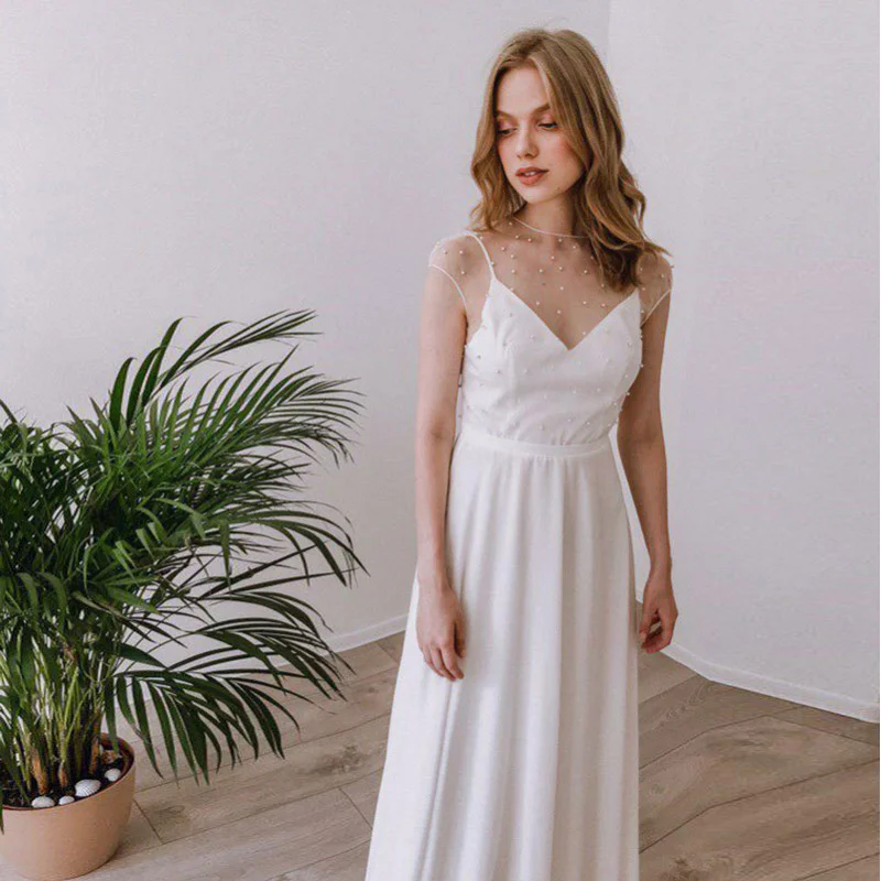 Hochzeitskleid im europäischen und amerikanischen Außenhandelsstil, Abendkleid, Rundhalsausschnitt, Perlen-Mesh, schlankmachend