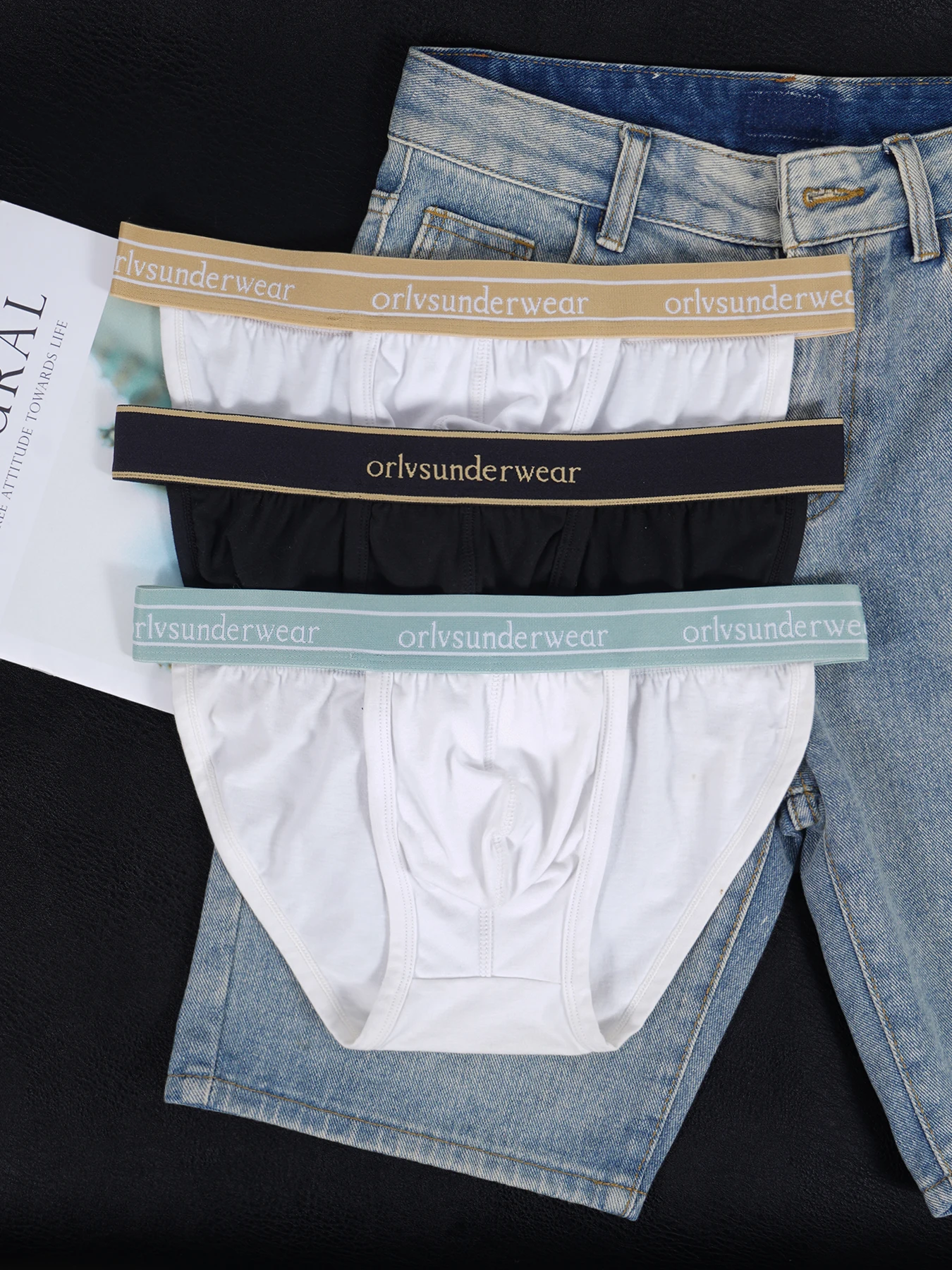 

Мужские трусы из 100% хлопка, 3 шт., с U-образным выпуклым карманом, эластичным поясом, логотипом ORLVS, мягкое дышащее повседневное нижнее белье