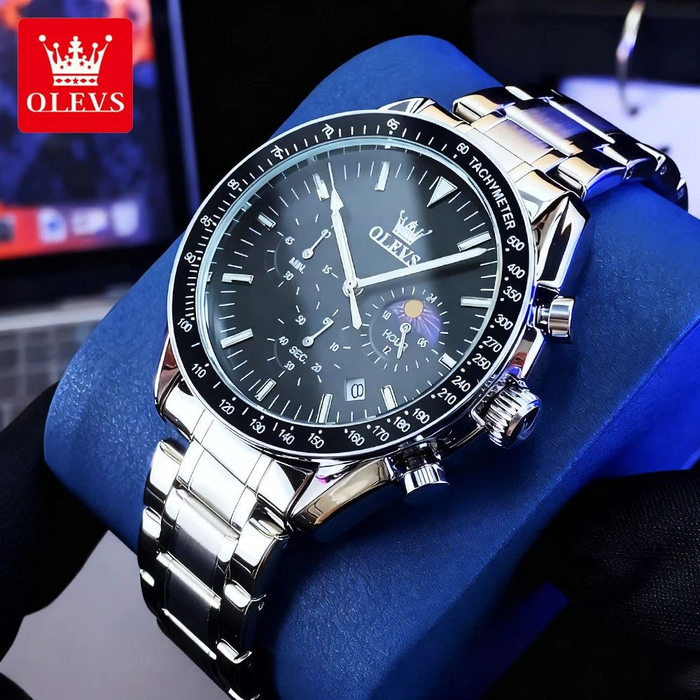 

OLEVS Men's Watches Top Brand Trend Fashion Original Brand Quartz Wristwatch for Man Stainless Steel Waterproof Moon Phase Date