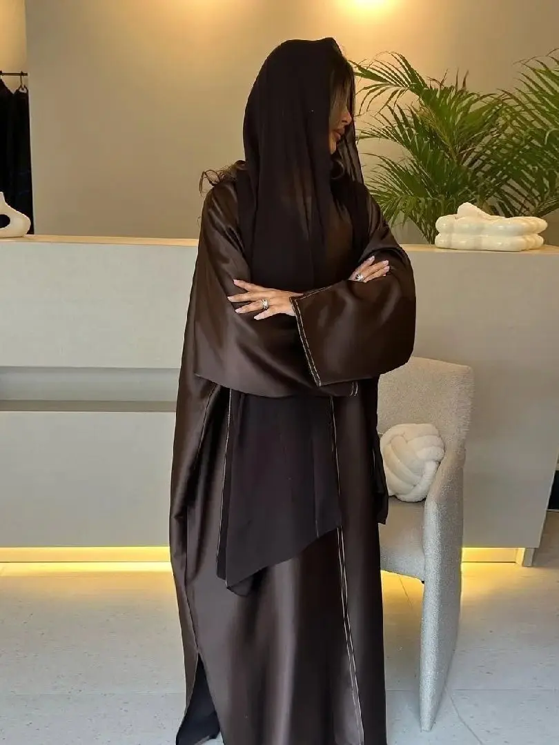 Ramadan Aperto Pianura Kimono di Raso Abaya Damen Dubai Caftano Cappotto Musulmano Abiti di Preghiera Donne Djellaba Kebaya Robe Femme Musulmane