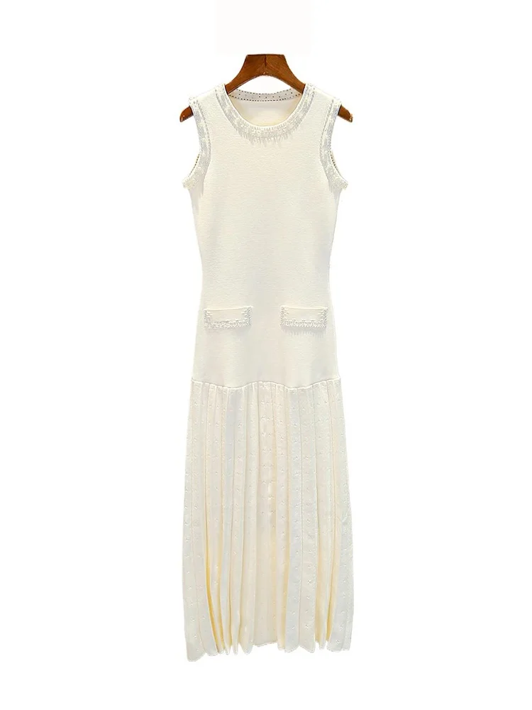 Schwere, verzierte lange Strickweste Dr. Damen-High-Waist-A-Linie, Sommer 2025, Ele, lässig, schlicht, SLE-Polyesterfaser