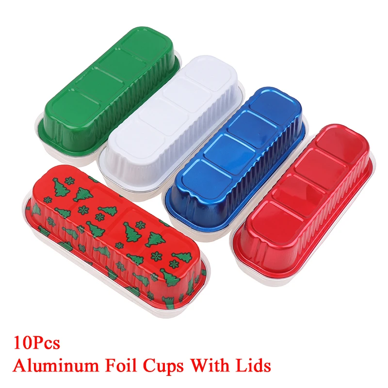 

10Pcs Mini Loaf Baking Pans With Lids Rectangle Aluminum Foil Baking Box Cake Pan Muffin Liners Cups Baking Tray Bakeware