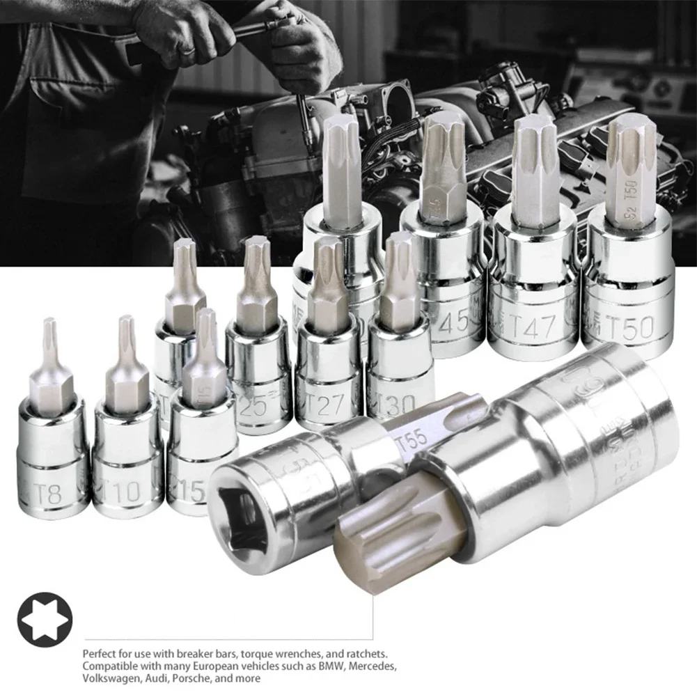 13PCS Star Torx Socket Bit Set T8-T70 1/4 3/8 1/2inch Screwdriver Drive Repair Tool Male E-Security Bits Drive