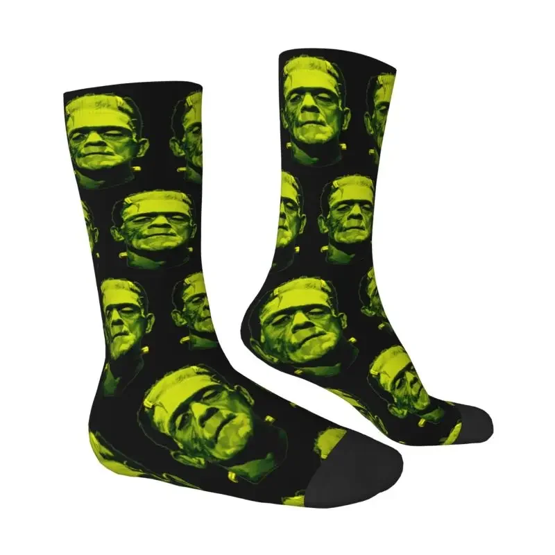 Kawaii Mens Green Frankenstein  Dress Socks Unisex Breathbale Warm 3D Printed Halloween Horror Film Crew Socks