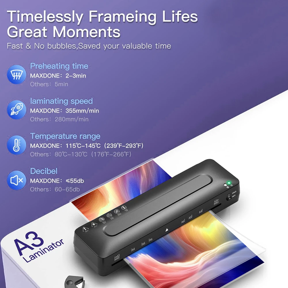 FNL335 Black Color A3  Hot and Cold Laminator Machine Fast Speed Paper Document Laminating Machine