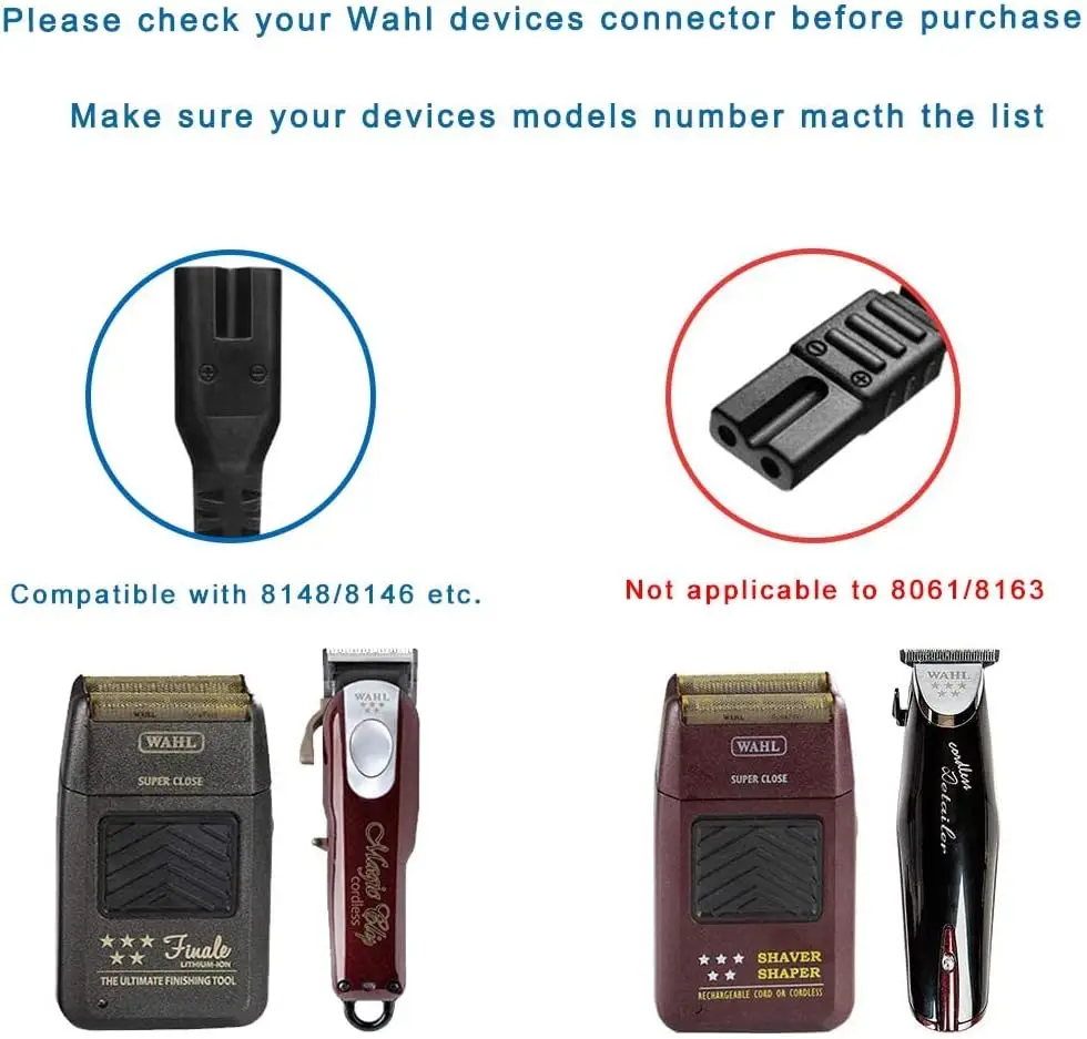 4V Clipper Charger Compatible with Wahl 8164/8591/8148/8504, 5-Star Magic Clip Cordless Trimmer, 1919 100 Year Hair Clipper