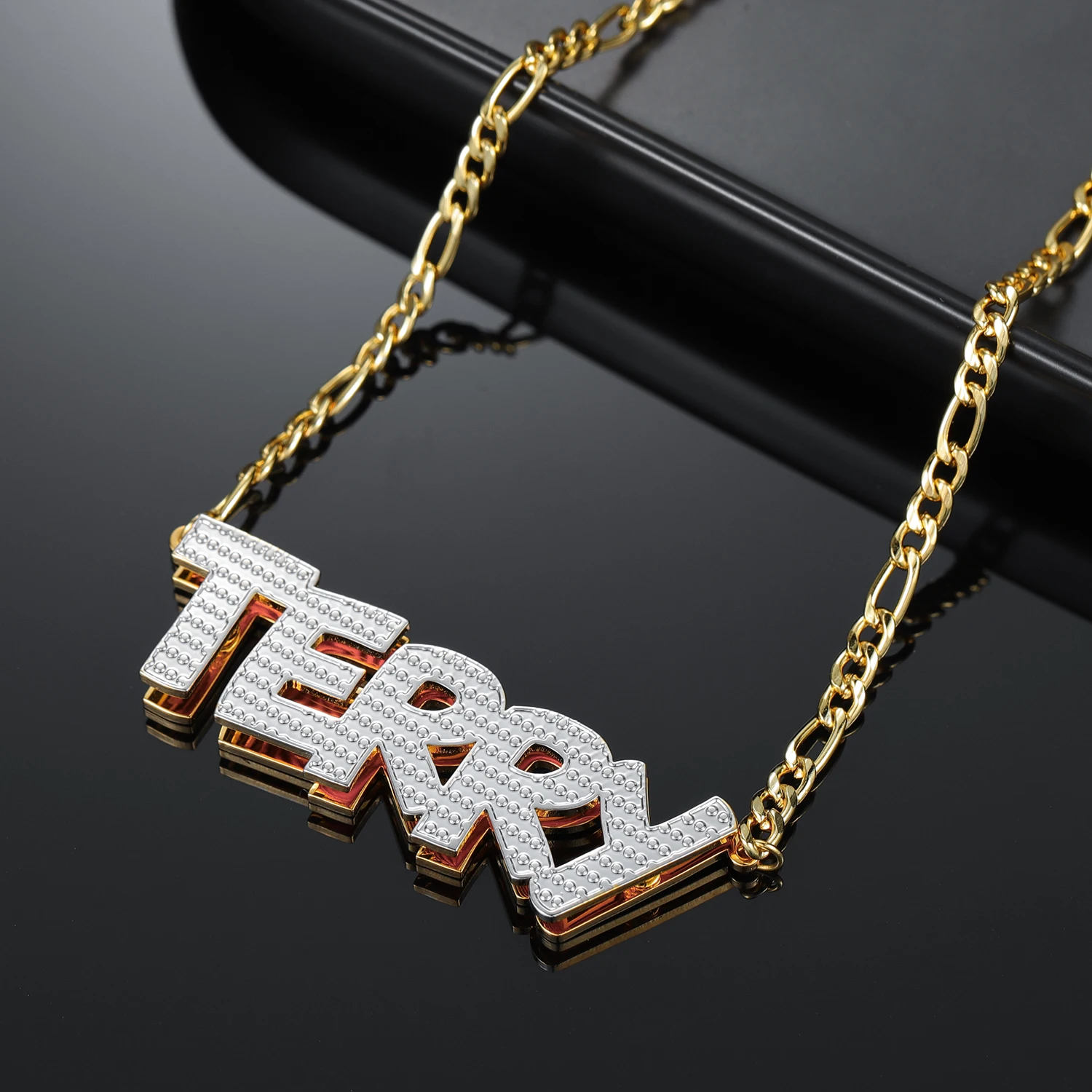 

Custom Stainless Steel Name Necklace Personalized 18KGold Plated Chain Jewelry Textured Design Unique Fashion Necklace Christmas