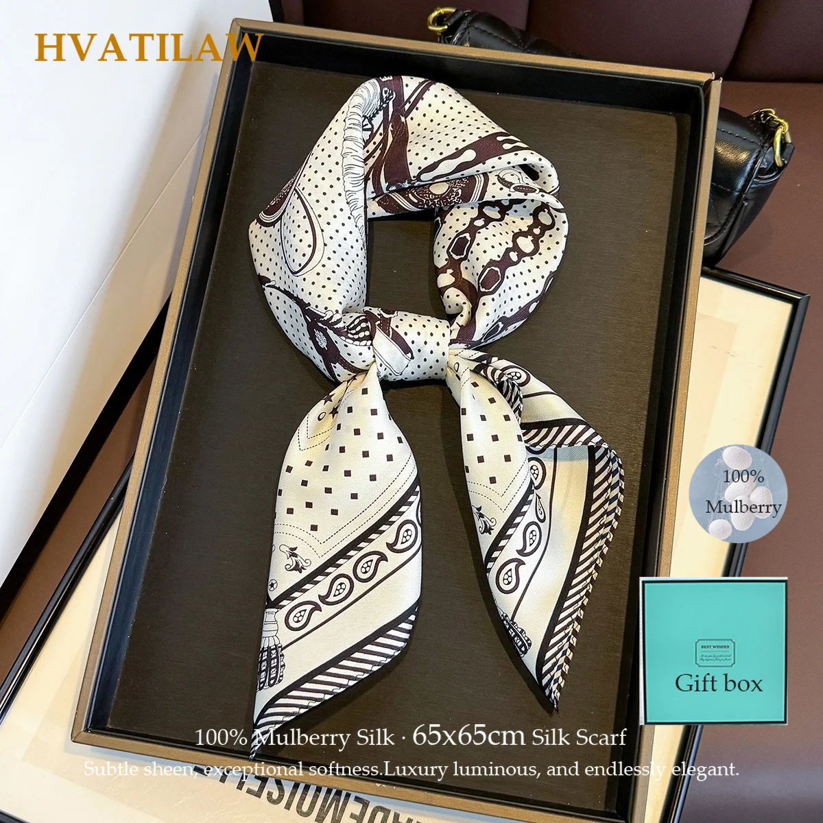 Silk Neck Scarf - 100% натуральный шелковый квадратный платок, модный