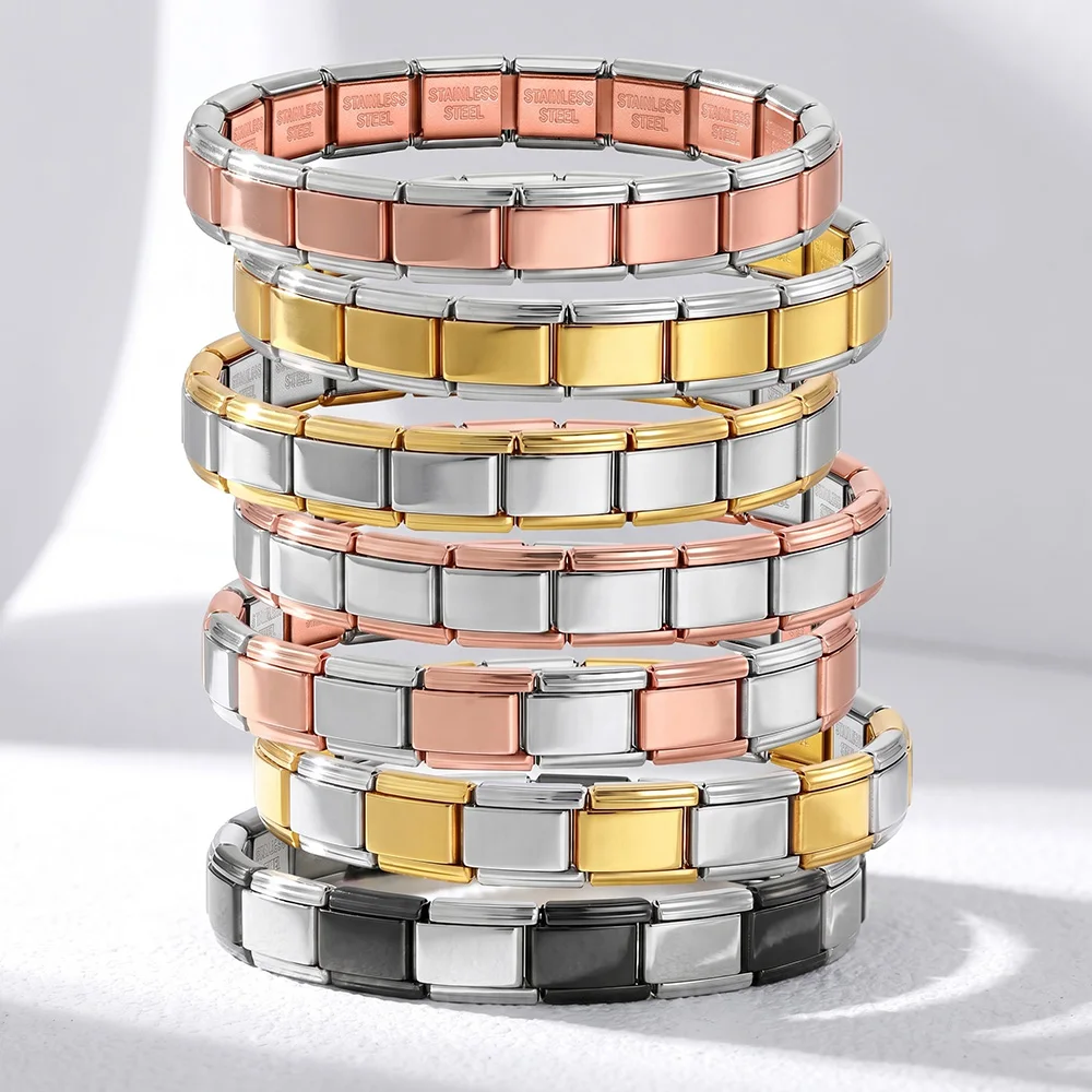 Elastic Italian Charm Bracelet Women Men Fashion 9mm Width Stainless Steel Bangle DIY Making Jewelry Wholesale Dropshipping Gift