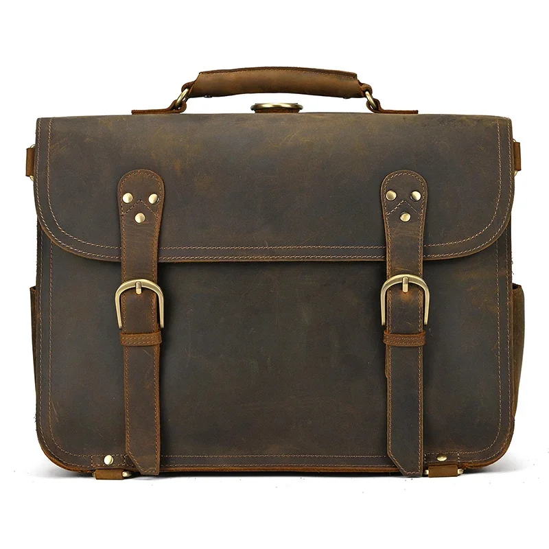 Lare Size Genuine Leather Men's Briefcase Bag Cowhide Laptop Vintage Business Real Backpack 3 In 1