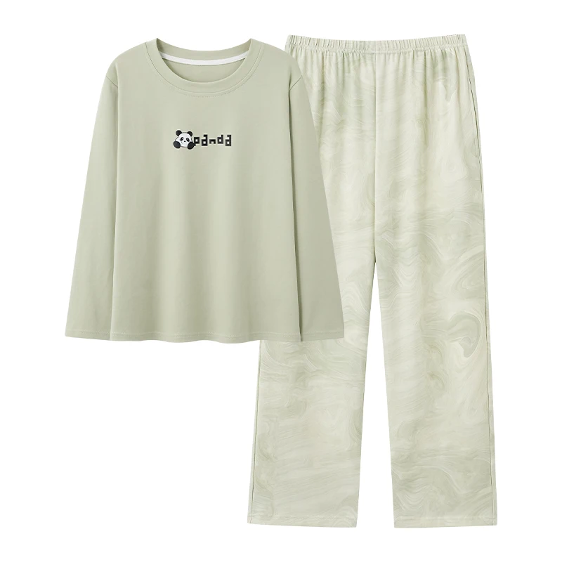 

Big Size M-4XL Spring and Autumn 100% Cotoon Pyjamas Female Long Sleeve Cute Cartoon Sleepwear