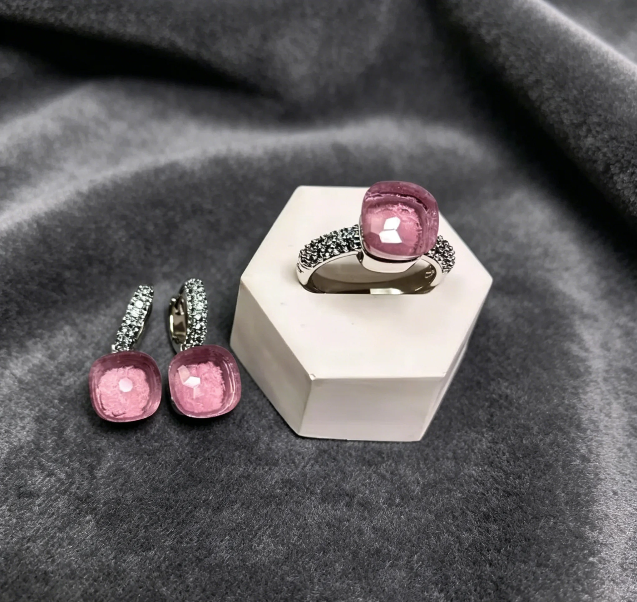 

10.6mm Nudo Ring & Earrings Set Inlay Blue Topaz Zircon Jewelry Set Candy Color Crystal Ring Set Fashion Jewelry Gift