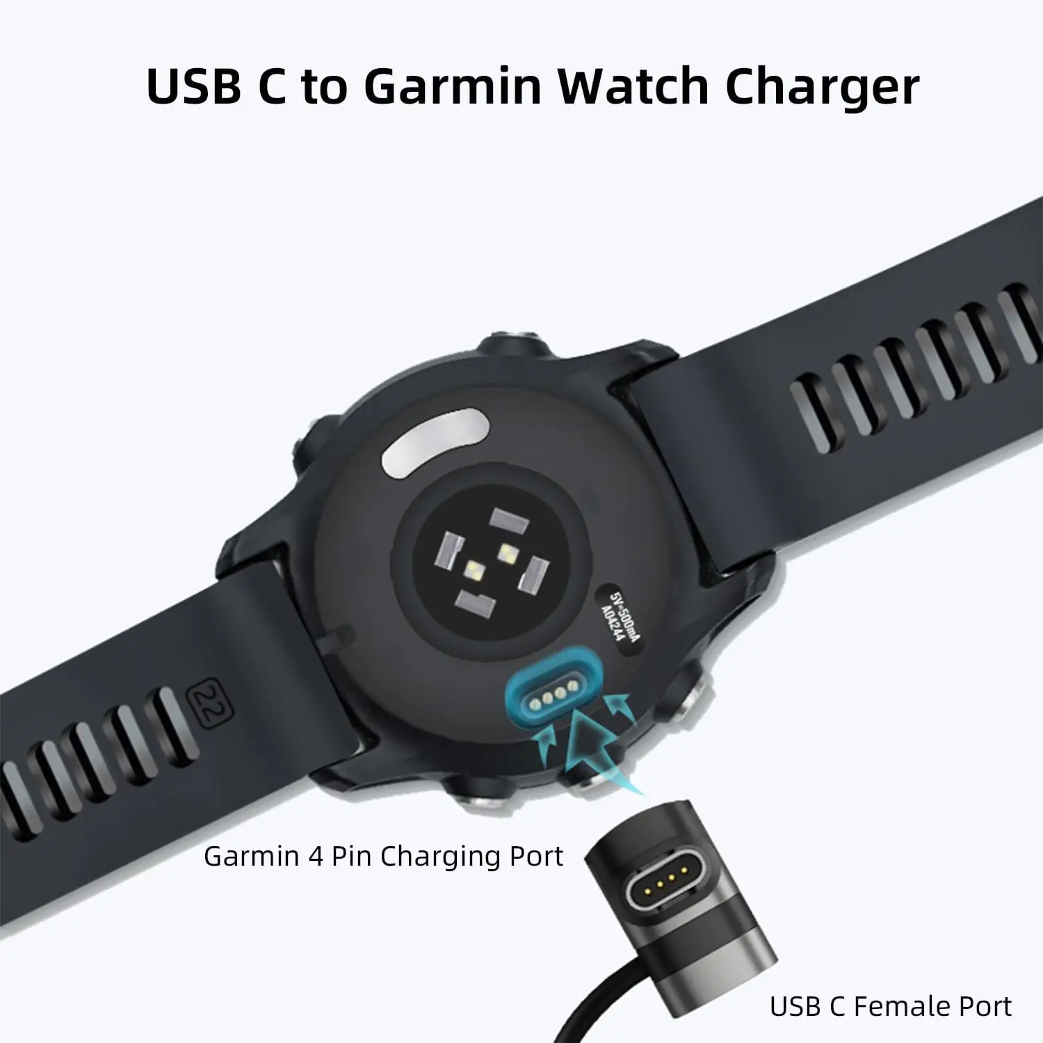 For Garmin Watch USB Type C Charger Converter for Fenix 8 7 6 5 S,Forerunner 55 165 265,Venu 3 3S SQ,Vivoactive 6 5,Epix 2