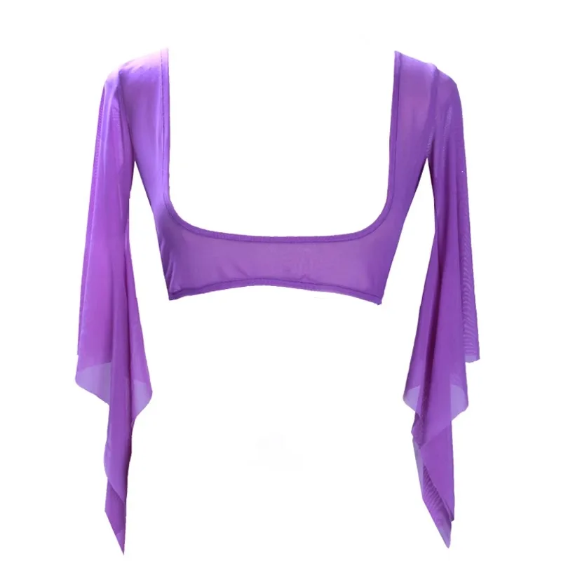 ที่กําหนดเองเครื่องแต่งกายเต้นรําท้องประสิทธิภาพตาข่ายด้านบนหน้าอกสนับสนุนทักษะการปฏิบัติตาข่ายแจ็คเก็ตผ้าคลุมไหล่เสื้อแขนยาว