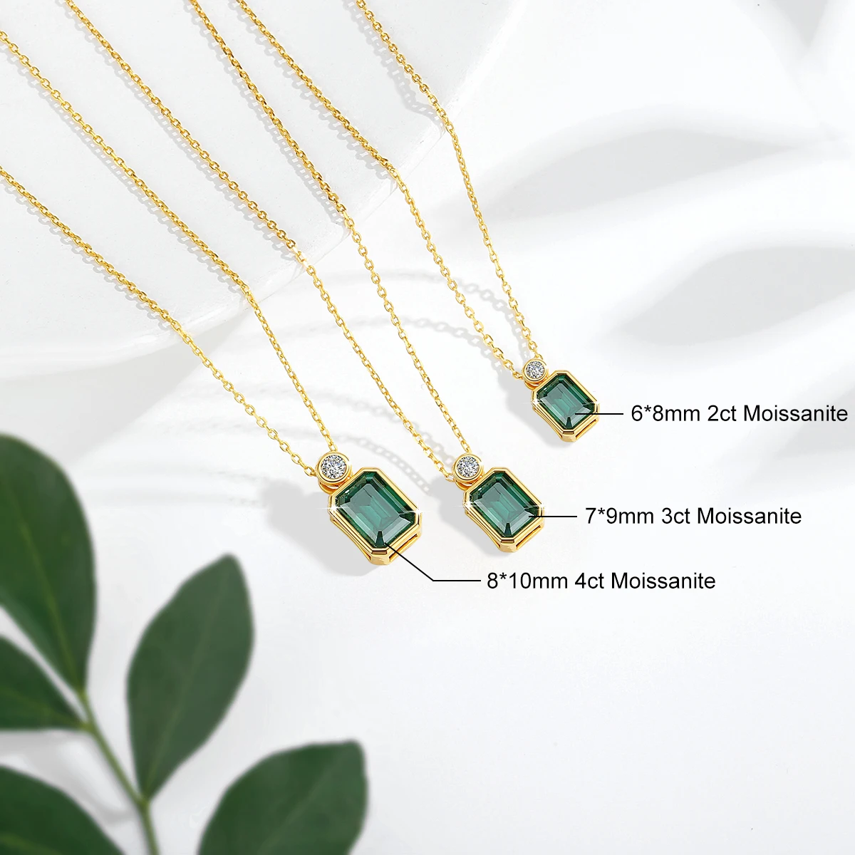 

SDOOU Elegant 14K Gold AU585 Necklace Emerald Cut 2ct/3ct/4ct Colorful Moissanite Pendant Christmas Anniversary Gifts for Women