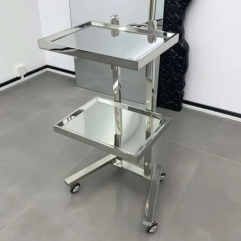 

Metallic Salon Trolley Silver Barbershop Auxiliary Trolley Cart Wheels Barber Shop Chariot Carrello Pieghevole Beauty Salon