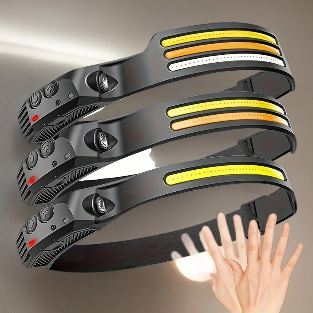 

COB LED Headlamp - USB Rechargeable Built-in Battery Sensor Light for Outdoor Camping Fishing Headlight Use